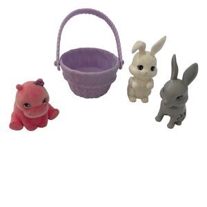 BARBIE Purple EASTER BASKET Bunnies Rabbits Felted Hippo Accessories 4 Pc Lot